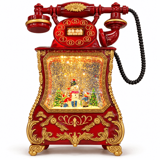 Decorațiune muzicală de Crăciun cu telefon retro și scenă luminoasă