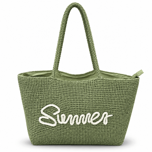 Geantă de plajă pentru femei NAZZEA SUMMER – design împletit cu mânere lungi, culoare verde