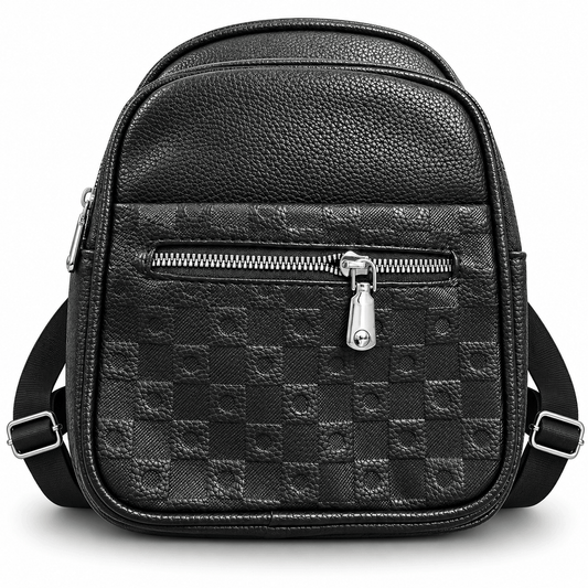 Дамска раница NAZZEA VARENA – релефен кариран дизайн, цвят черен