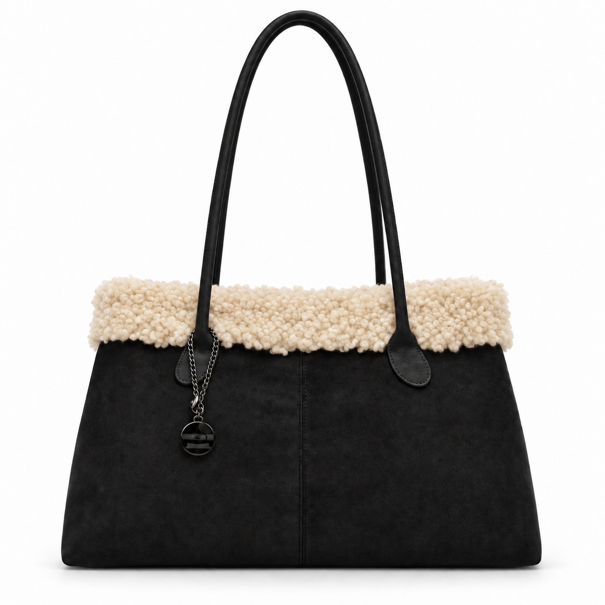 Sac à main bandoulière femme SWEET YEARS Nuvola avec bordure duveteuse, couleur noire