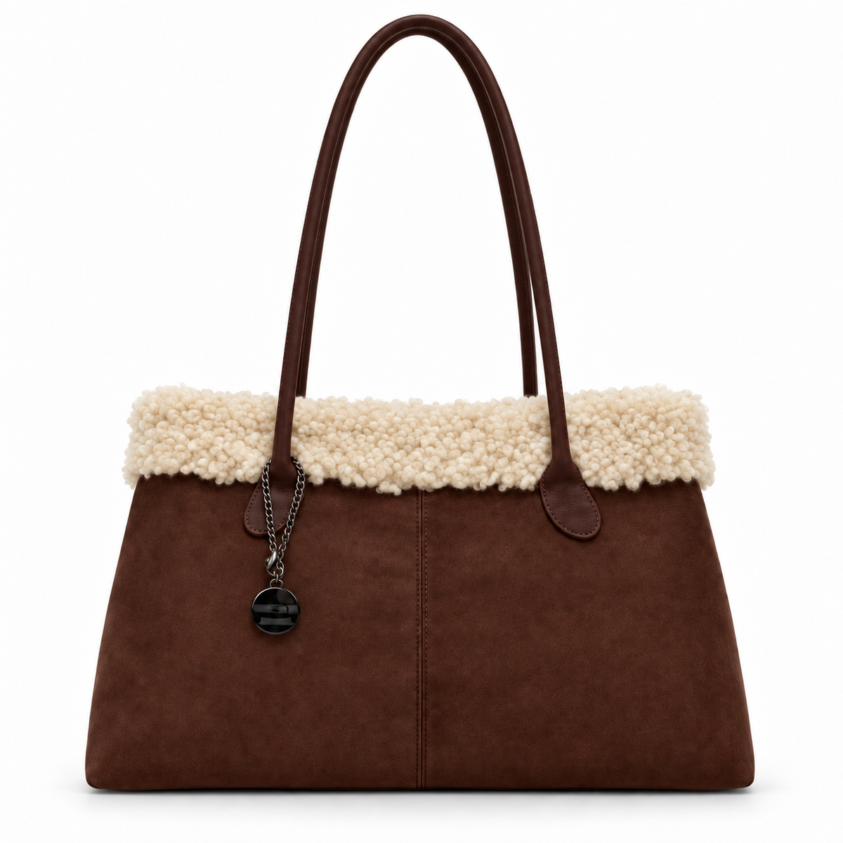 Sac bandoulière pour femme SWEET YEARS Nuvola avec bordure duveteuse, couleur café