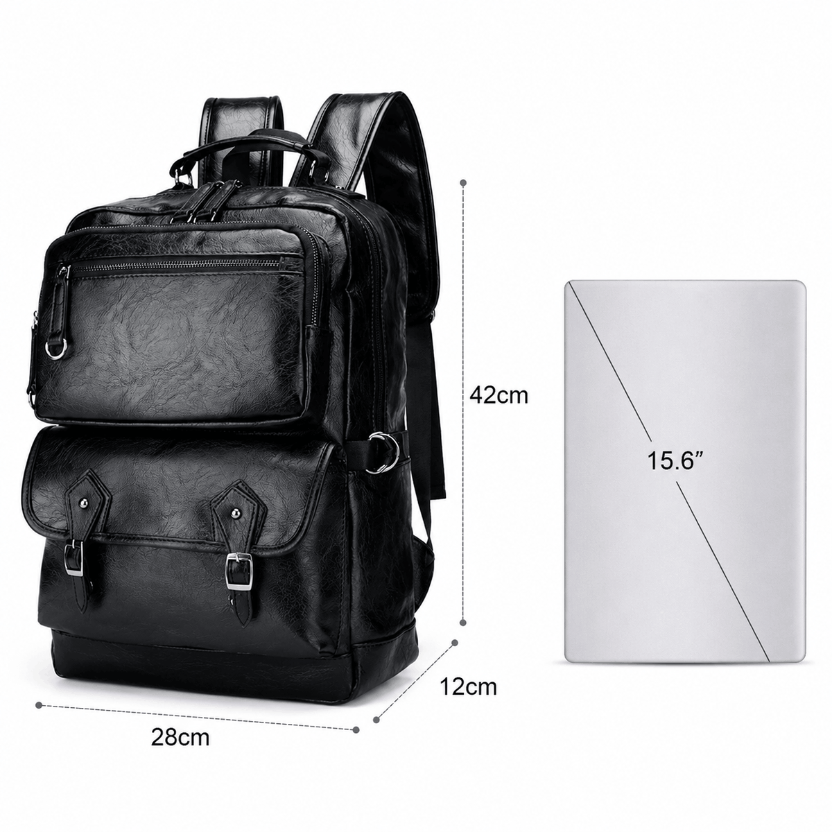 Schwarzer Business-Rucksack für 15,6-Zoll-Laptops mit vielen Fächern, Ansicht 5