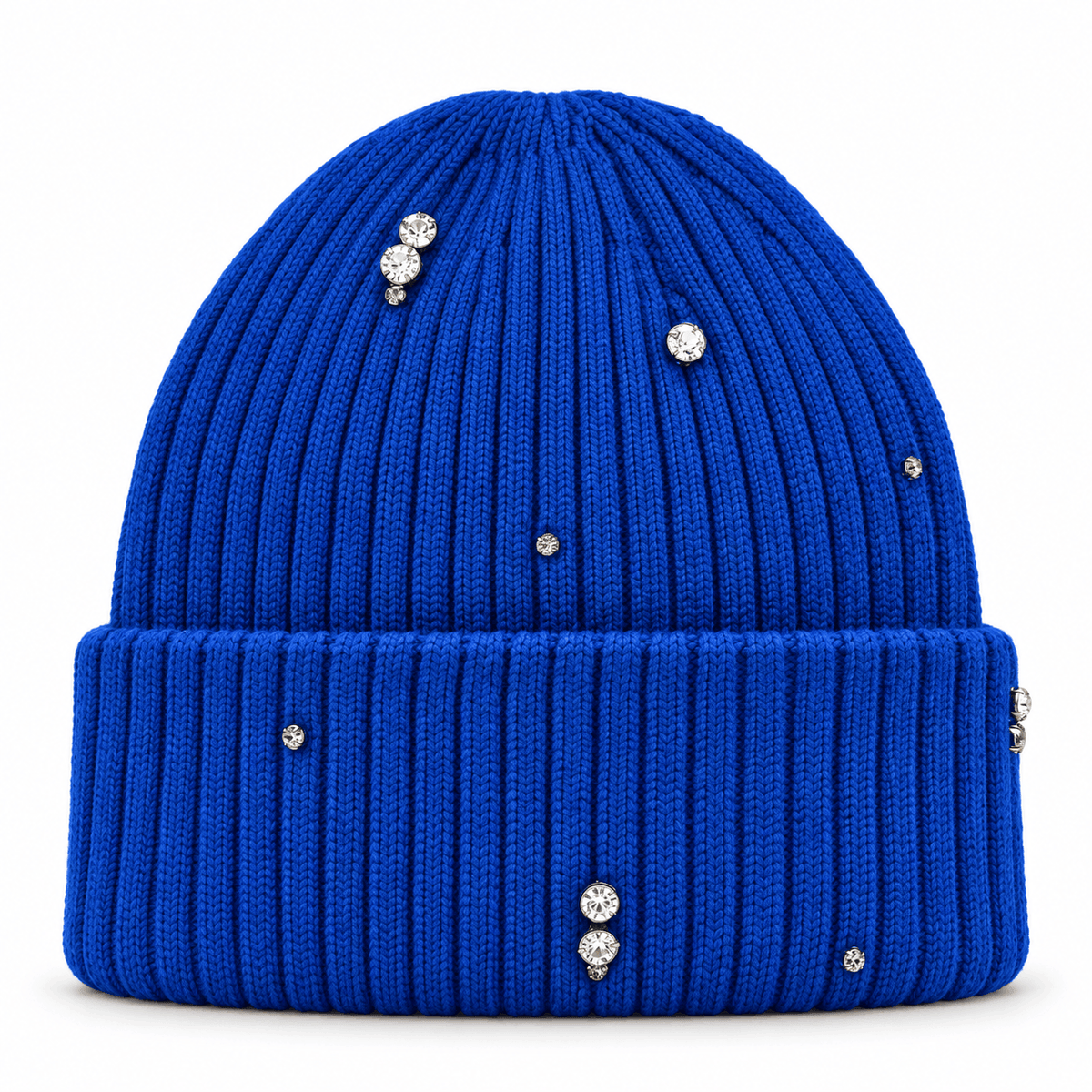 Damen-Strickmütze NAZZEA STELLA mit Kristallen und umgeschlagenem Rand, blau