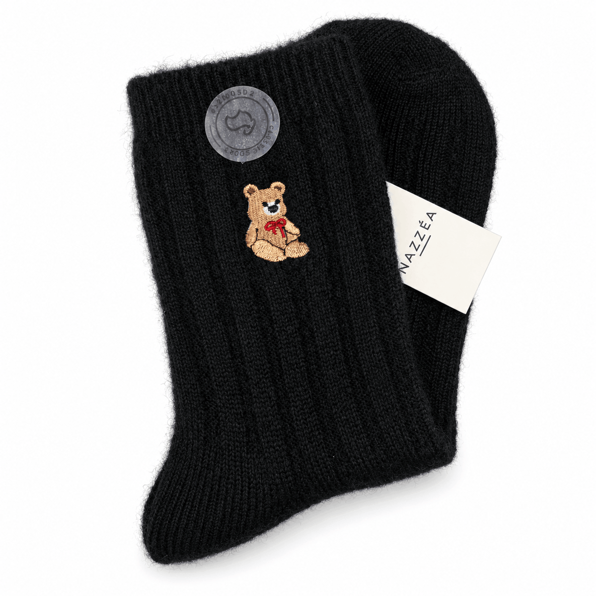 Șosete de damă din cașmir NAZZEA PELUCHE, cu ursuleț brodat, mărimea 35–41