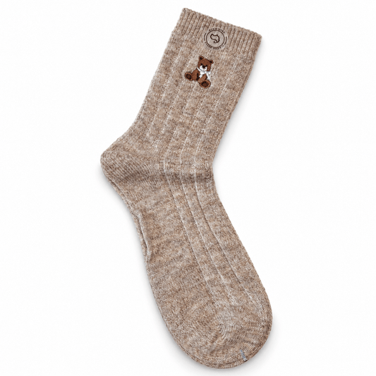 Șosete de damă din cașmir NAZZEA PELUCHE, cu ursuleț brodat, mărimea 35–41