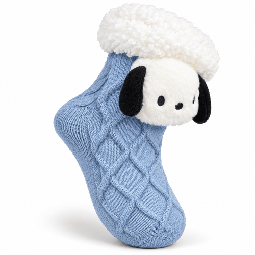 Șosete de casă NAZZEA CUCCIOLO cu cățeluș de pluș – bleu, mărimea 35–40