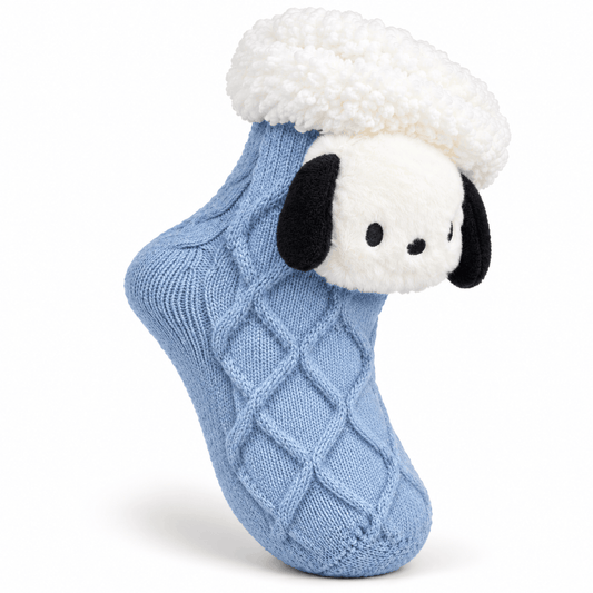 Șosete de casă NAZZEA CUCCIOLO cu cățeluș de pluș – bleu, mărimea 35–40