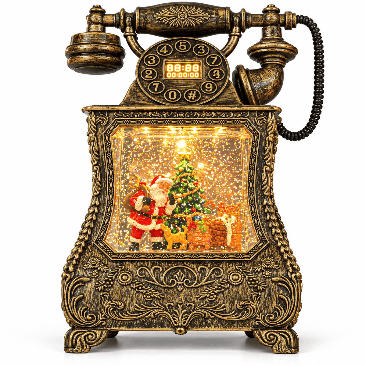 Musikalische Weihnachtsdekoration: Retro-Telefon mit leuchtender Szene