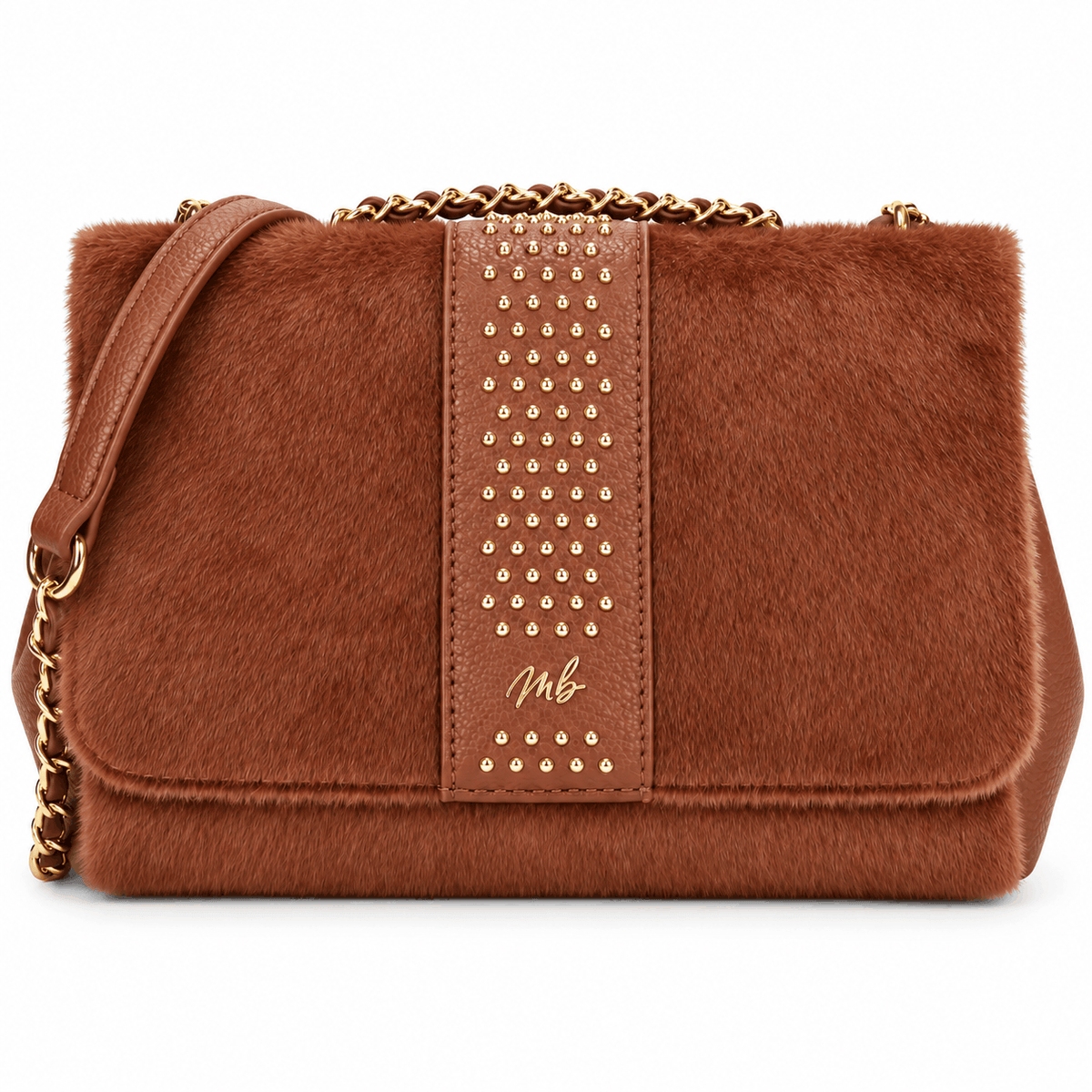 Дамска пухкава чанта MARIELLA BURANI с капси и верижка, цвят кафе