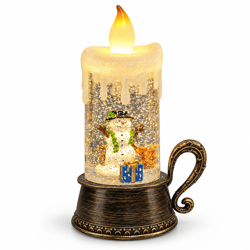 Lumânare muzicală luminoasă de Crăciun cu glob de zăpadă