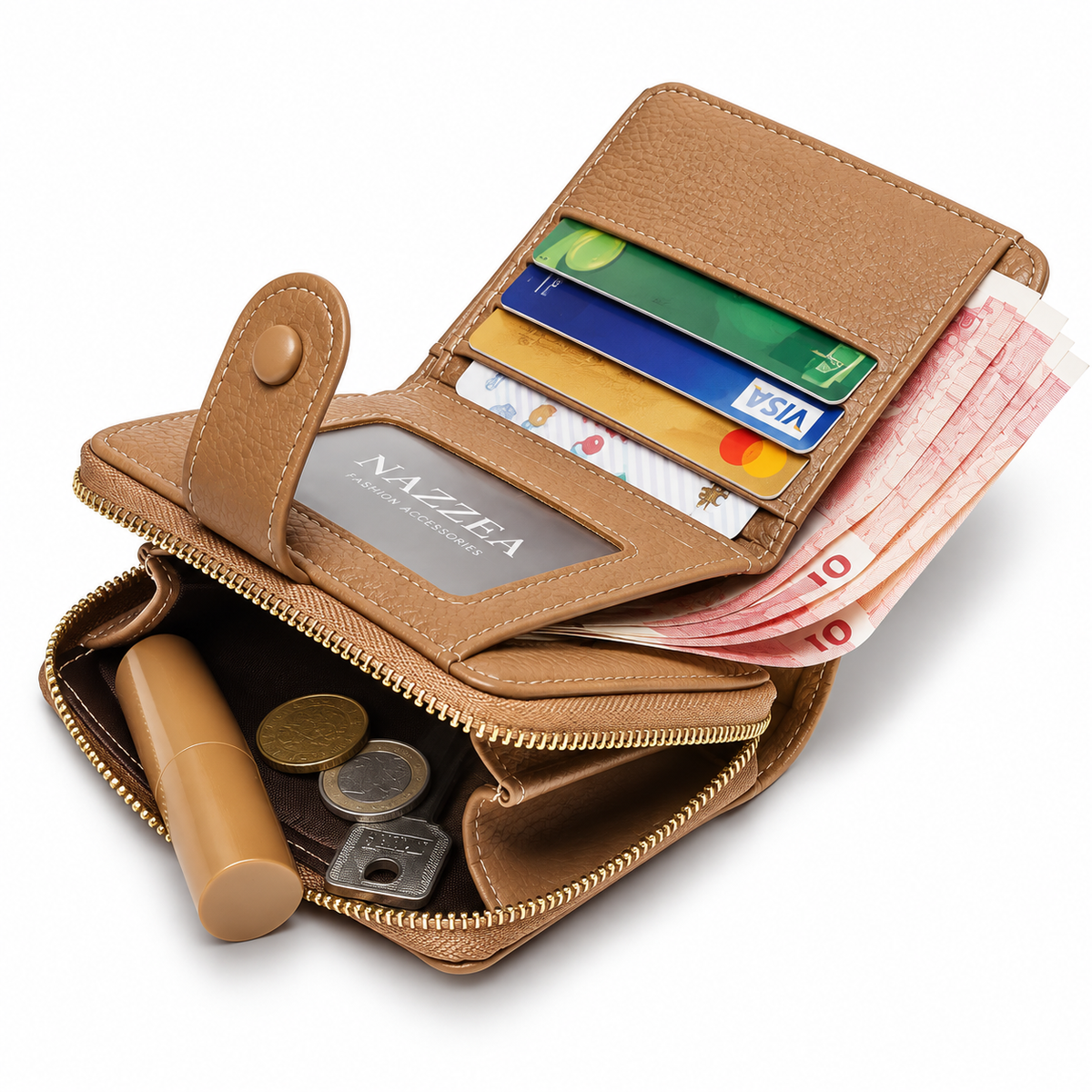 Portofel compact de damă NAZZEA LORENA – cu fermoar și compartimente pentru carduri, imaginea 2