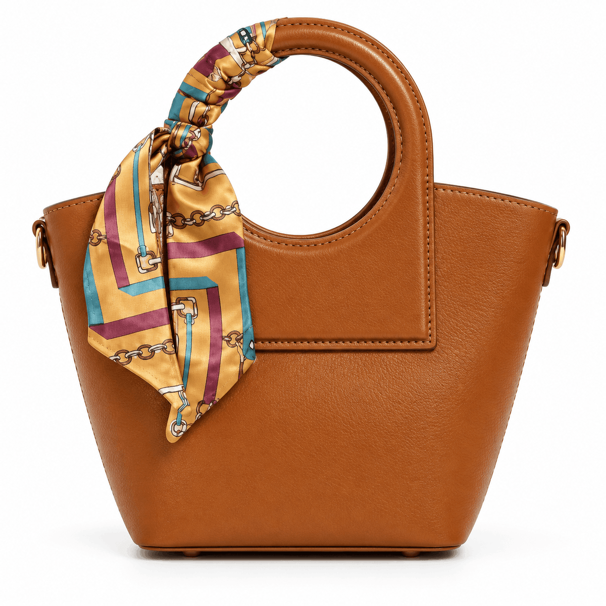Дамска чанта NAZZÉA SORAYA с кръгла дръжка и шал, цвят корал