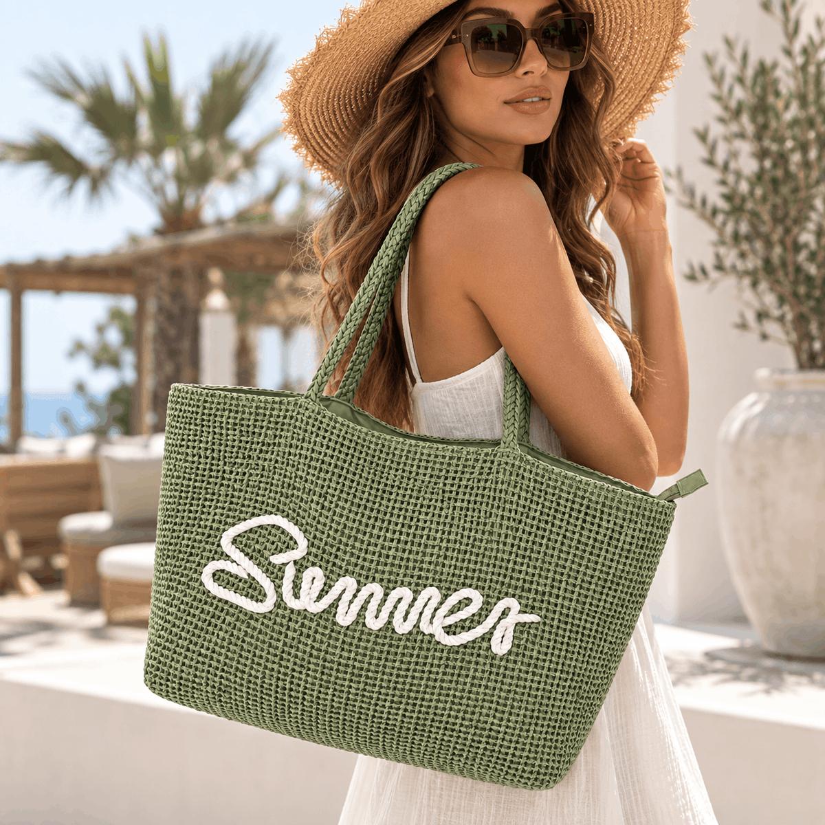 Γυναικεία τσάντα παραλίας NAZZEA SUMMER - πλεκτός σχεδιασμός με μακριά χερούλια, προβολή 6