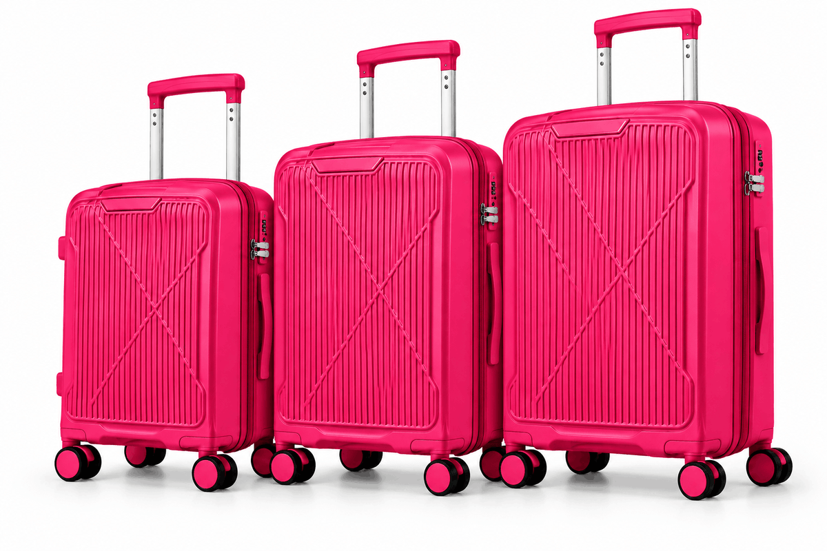 Valise rigide ORMI DELUX à 4 roues doubles – à l’unité ou en lot de 3, couleur fuchsia
