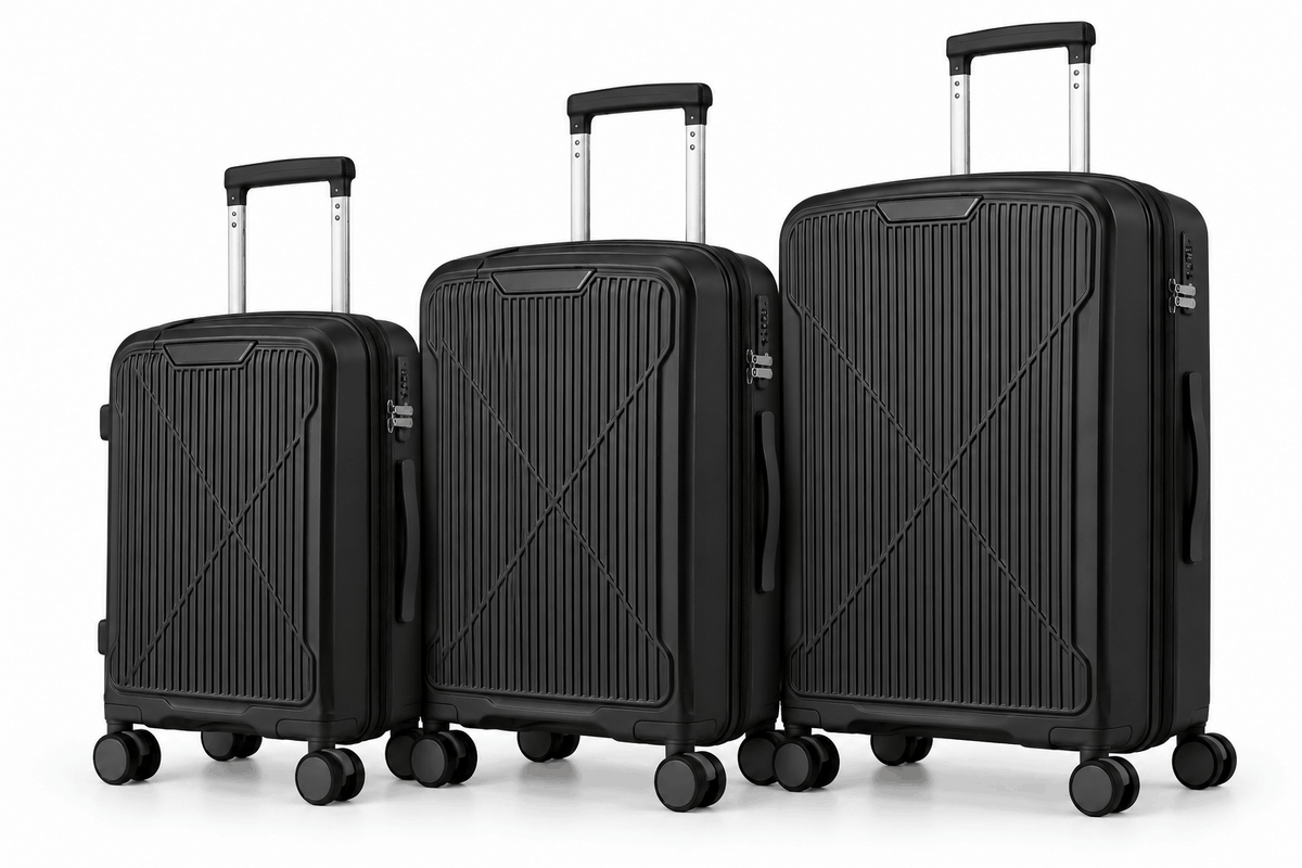 Valise rigide ORMI DELUX avec 4 doubles roues – à l’unité ou en lot de 3, couleur noire