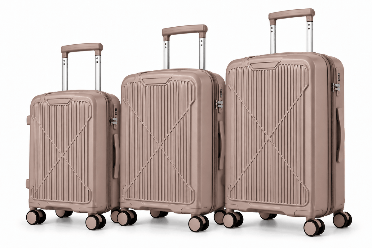 Valise rigide ORMI DELUX à 4 roulettes doubles – à l’unité ou en lot de 3, couleur champagne