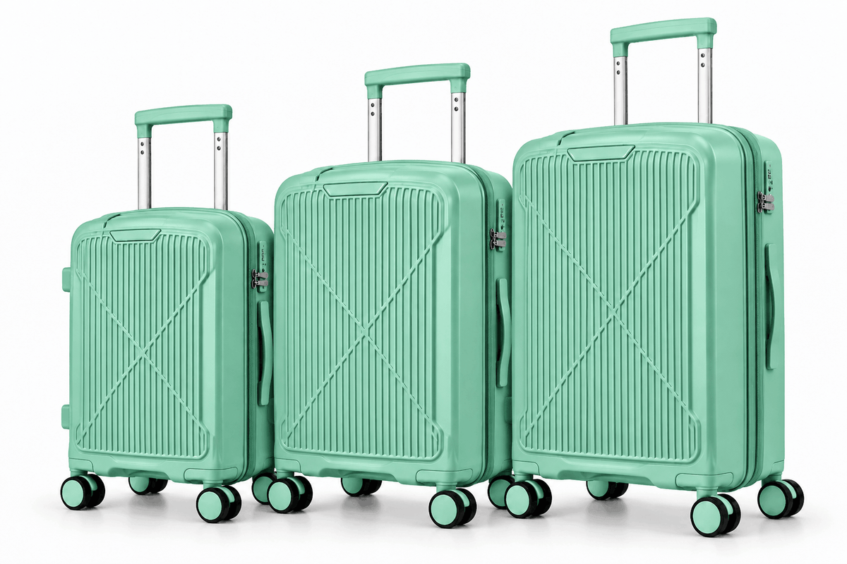 Valise rigide ORMI DELUX à 4 doubles roues – à l’unité ou en lot de 3, couleur verte