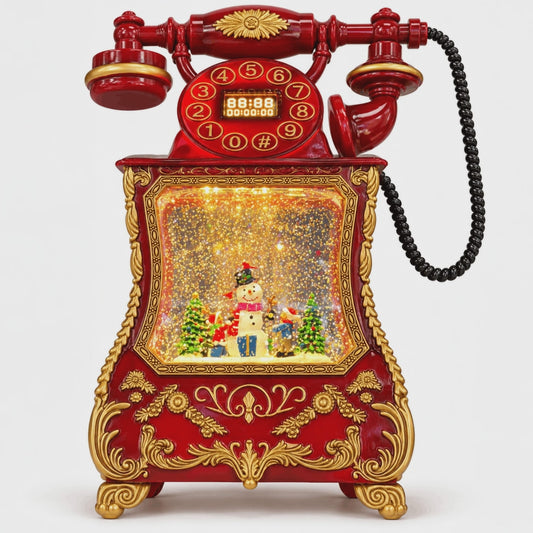 Decorațiune muzicală de Crăciun cu telefon retro și scenă luminoasă