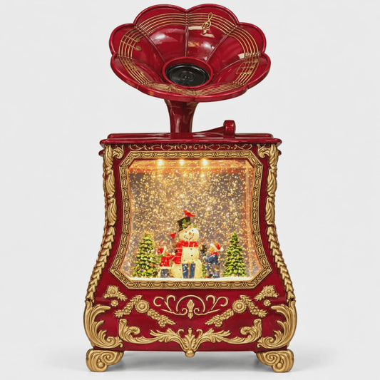 Decorațiune muzicală de Crăciun cu gramofon retro și scenă luminoasă
