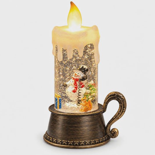 Lumânare muzicală luminoasă de Crăciun cu glob de zăpadă