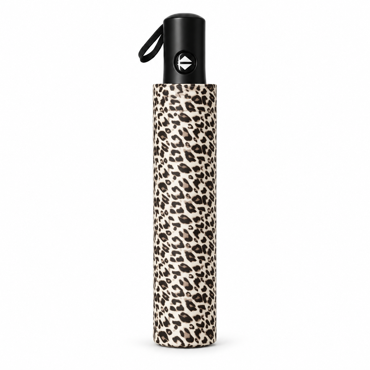 Umbrelă pliabilă automată NAZZEA Felina cu imprimeu animalier, culoare crem cu imprimeu leopard