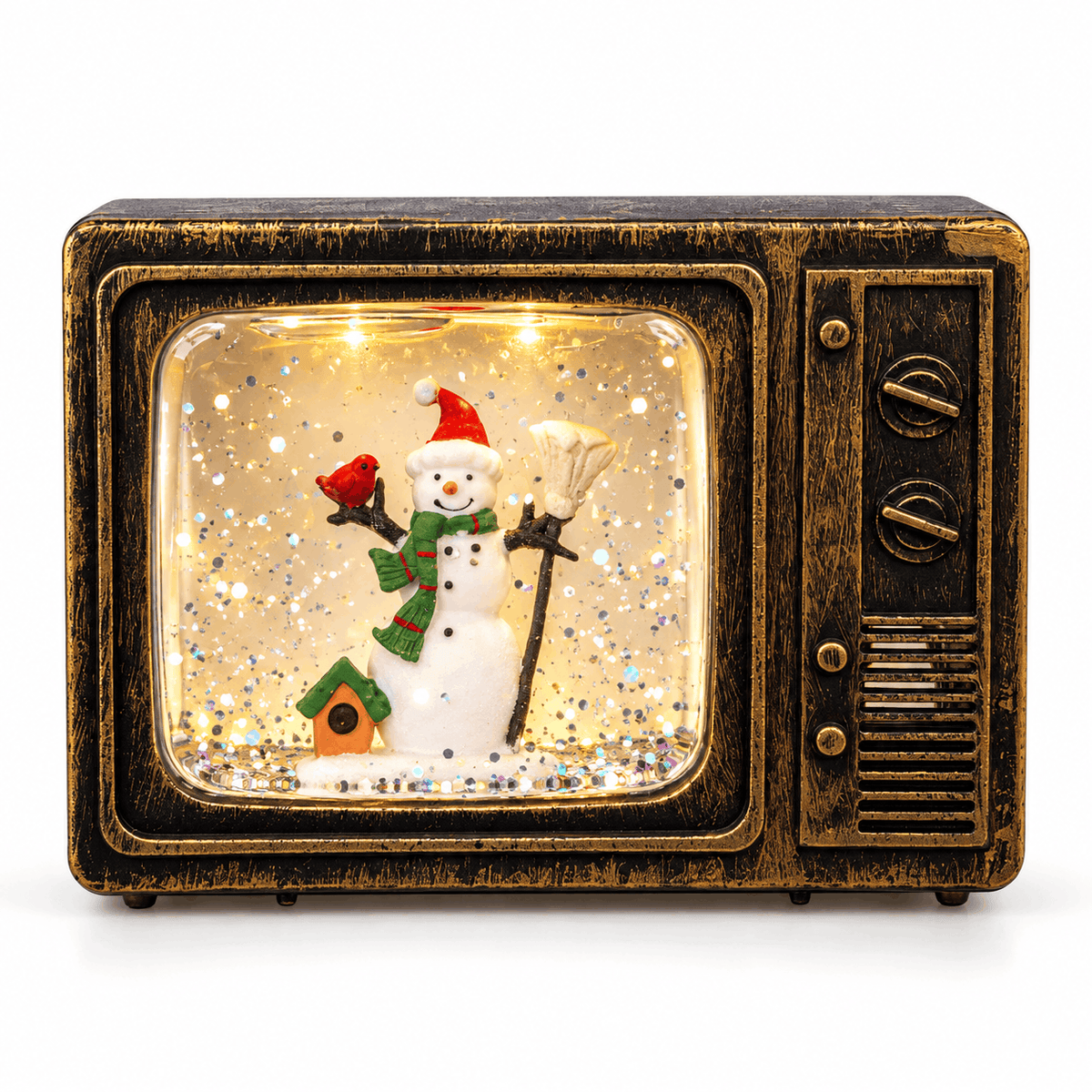 Téléviseur rétro lumineux avec boule à neige - motif Bonhomme de neige