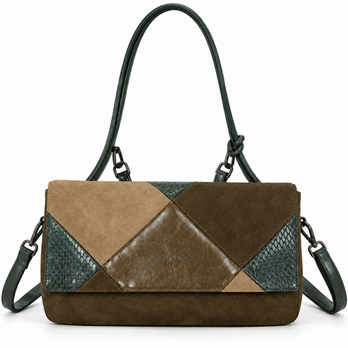 Damenhandtasche SWEET YEARS Mosaico mit Überschlag und Patchwork-Design, Farbe Grün