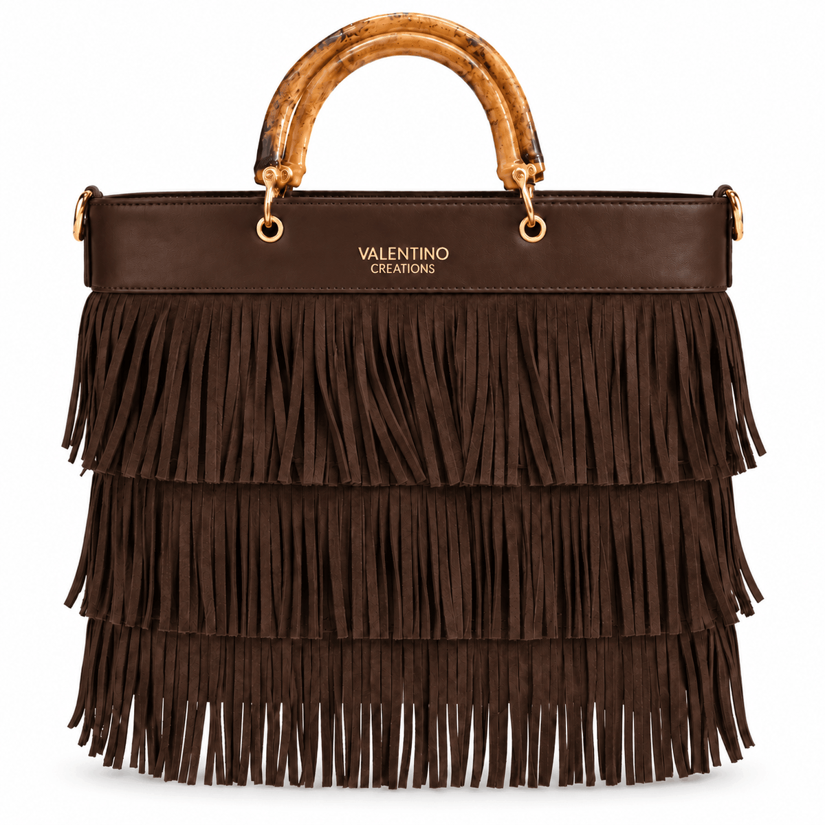 Дамска чанта Valentino Creations с ресни – Boho Fringe, цвят кафяв