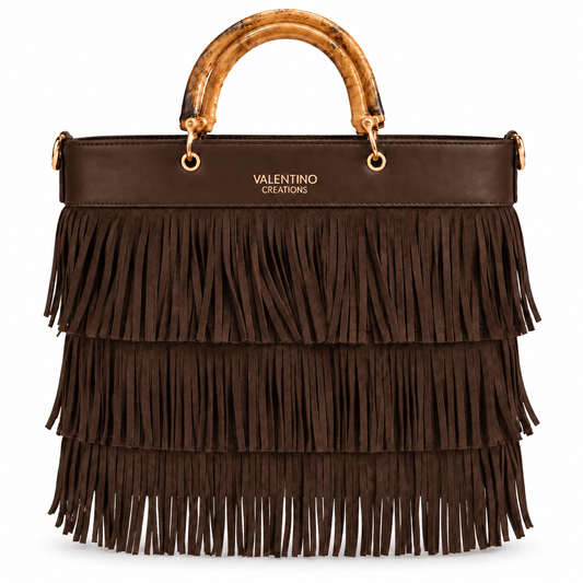 Дамска чанта Valentino Creations с ресни – Boho Fringe, цвят кафяв