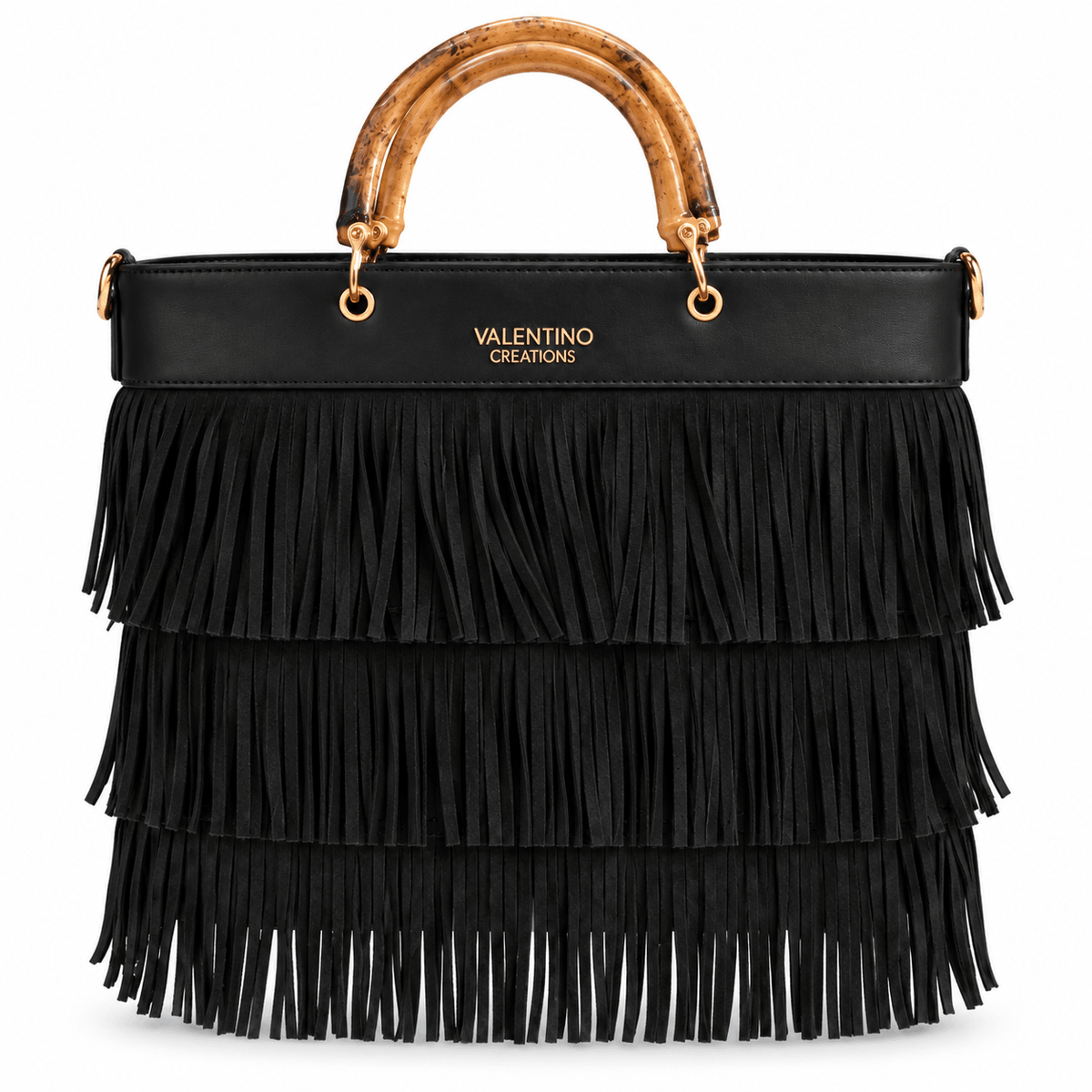 Дамска чанта Valentino Creations с ресни – Boho Fringe, цвят черен
